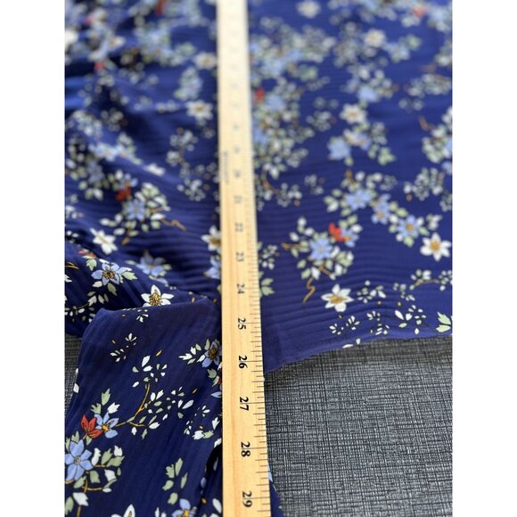 MAX STUDIO XL Navy-Blue Floral Pleated Blouse Long Bell Sleeves Boho Peasant - Picture 10 of 10